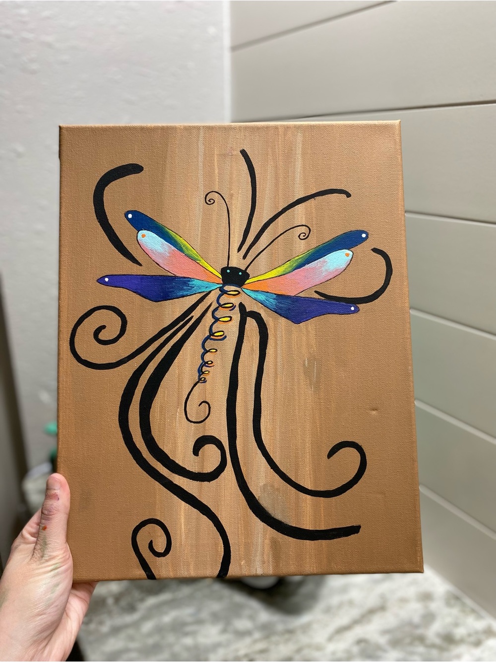 Hand Crafted Multicolor Dragonfly Painting